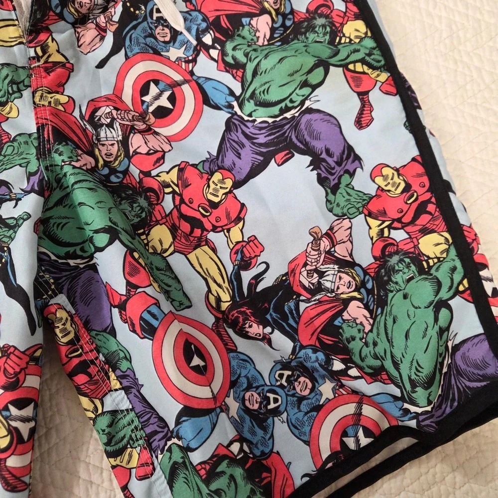 Marvel Avengers Comic Print Swim Trunks Mens Medium Bioworld Board Shorts Blue
